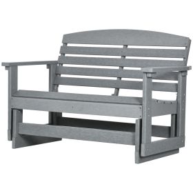 2-Person Outdoor Glider Bench Patio Double Swing Rocking Chair Loveseat w/ Slatted HDPE Frame for Backyard Garden Porch, Light Gray