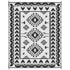 Reversible Outdoor Rug, Waterproof Plastic Straw with Carry Bag, 8' x 10', Black & White Rhombus Patchwork