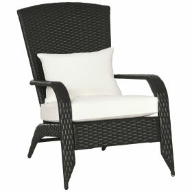 Wicker Adirondack Chair, Outdoor All-Weather Rattan Fire Pit Chair w/ Soft Cushions, Tall Curved Backrest, Cream White