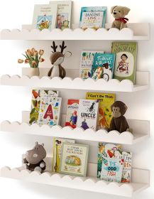 Book Shelves, 4-Pack White Floating Shelves for Wall Kids, Scalloped Shelves