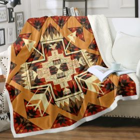 1pc Southwest Aztec Throw Blanket, Native American Tribal Geometric Pattern, Soft Warm Blanket for Couch Bed Sofa, Orange Red Boho Decor
