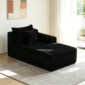 37.5-inch Right chaise longue with plush black velvet, cup holder, flexible matching, mainly for living room use.