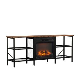 58" Weathered Wood Fireplace TV Stand Console Table with 4 Shelves, for 18" Electric Fireplace Insert