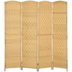 Folding Room Divider Screen 4 Panel 6' Tall Privacy Screen Freestanding Wood Partition for Home Office, Nature Wood