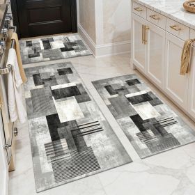 Three-piece kitchen rug set, non-slip and washable, abstract pattern kitchen hallway rug, soft and comfortable, suitable for sinks, floors, entra (Main Color: White, Main Material: Polyester)