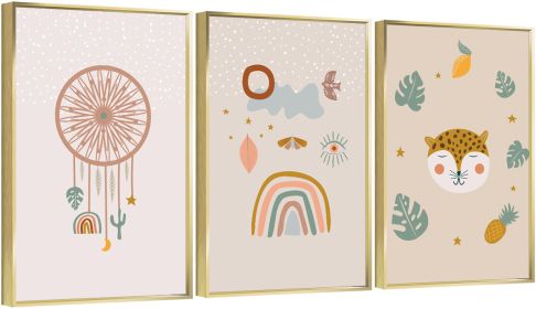 Framed Canvas Wall ArtOil Paintings Impressionism Aesthetic Prints Canvas Paintings for Living Room Bedroom Office Home; 3 Panels (GOLD: 24*36)