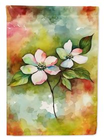 Virginia American Dogwood in Watercolor House Flag Large Porch Sleeve Pole Decorative Outside Yard Banner Artwork Wall Hanging, Polyester, House (Default: Default)